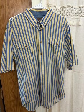 Roper Short Sleeve Button-Down Shirt in Blue & Yellow Stripes